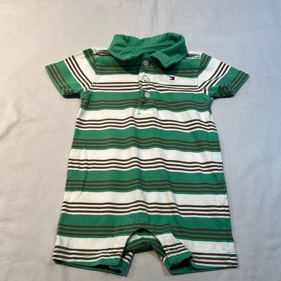 Tommy Hilfiger Green Striped Baby Romper - Picture 1 of 3